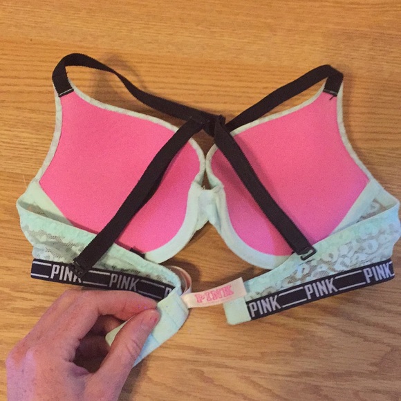 PINK ice blue lace leopard-print push-up bra - Picture 5 of 7